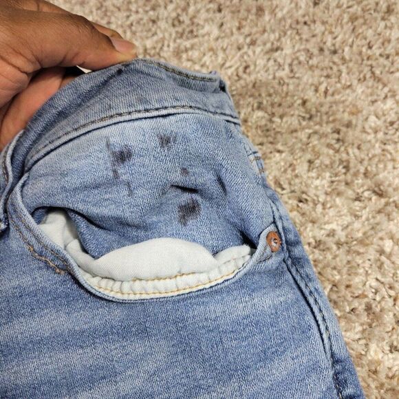 American Eagle Jeans Mens 30x32 Tag 30x34 Slim Medium Wash Denim Stains* - Picture 2 of 8